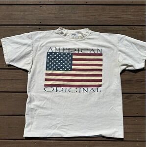 Vintage Cal Cru American Original Flag T-Shirt White Textured Mens XL USA 90s